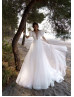 Beaded White Eyelash Lace Polka Dot Tulle Romantic Wedding Dress
